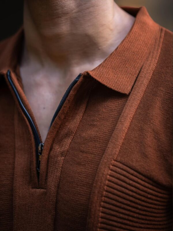Maniac || Mens || Textured || Half Zipper || Half Sleeve || Polo Neck || Slim Fit || T-Shirt - Image 4