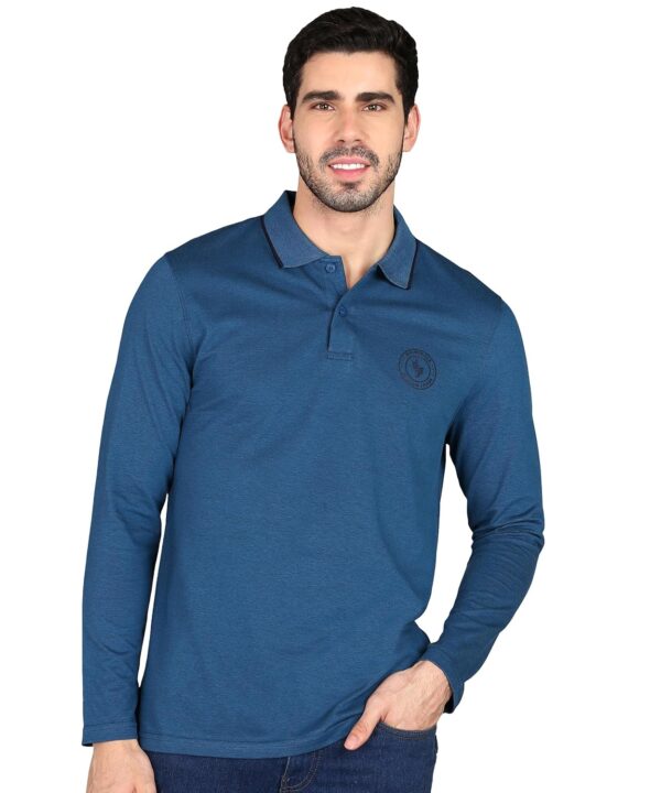 Alan Jones Clothing Men's Cotton Regular Fit Solid Full Sleeves Polo T-Shirt
