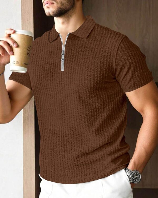 Polo T-Shirt for Men with Zipper Neck || Texture Fabric Polo Tshirt - Image 2