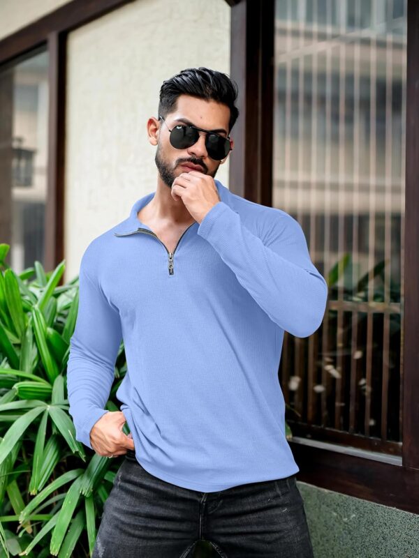 KAJARU Men's Polyester Blend T Shirt with Spread Collar Neck Line Zipper Closure Full Sleeves Solid Pattern Regular Fit and Standard Length - Image 7