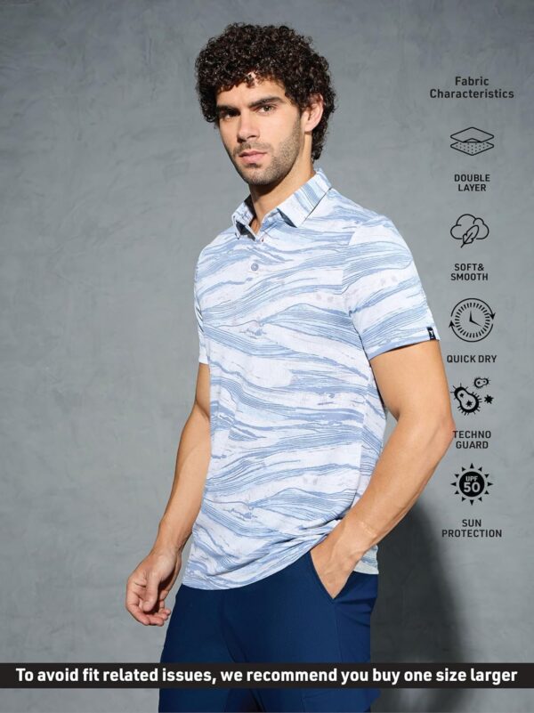 TECHNOSPORT Men's Polyester Slim Fit All Over Print Polo Neck Half Sleeve T-Shirt with Technocool+,SPF50+ and Quick Dry - Image 4