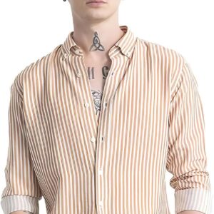 U-Turn Men's Casual Printed Striped Stylish Latest Formal Shirt for Men