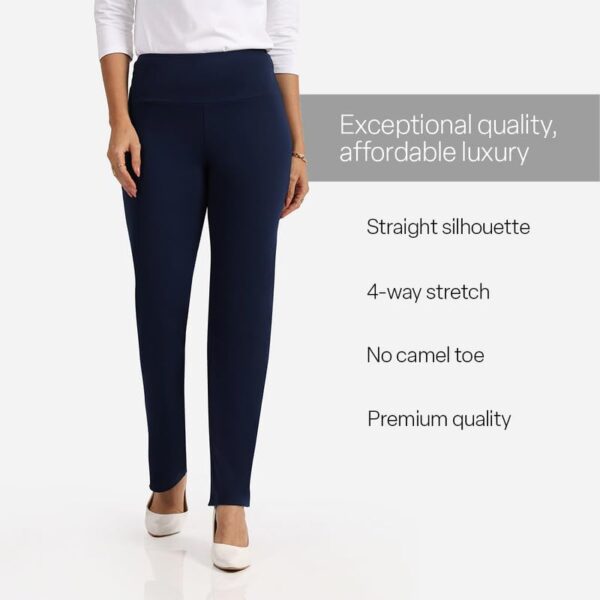 BlissClub Ultimate Straight Pants Trousers for Women with High Waist, Formal Pant for Women Office Wear with Wide Waistband - Image 7