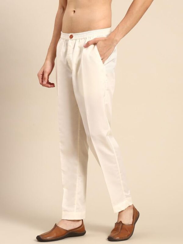 KISAH Mens Trouser, Cotton Blend Solid Dyed Off White Trouser Pant for Men - Image 2