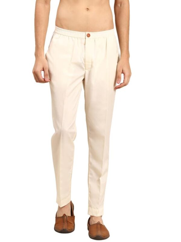 KISAH Mens Trouser, Cotton Blend Solid Dyed Off White Trouser Pant for Men