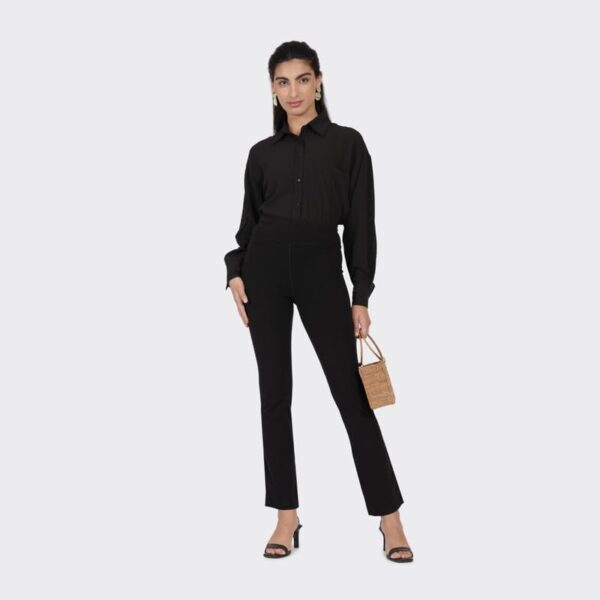 BlissClub AM:PM Cotton Flare Pants for Women Upto 5'4 ft | Wide Waistband, 4 Pockets | Bell Bottom Pants and high Waist Trousers for Office wear - Image 2