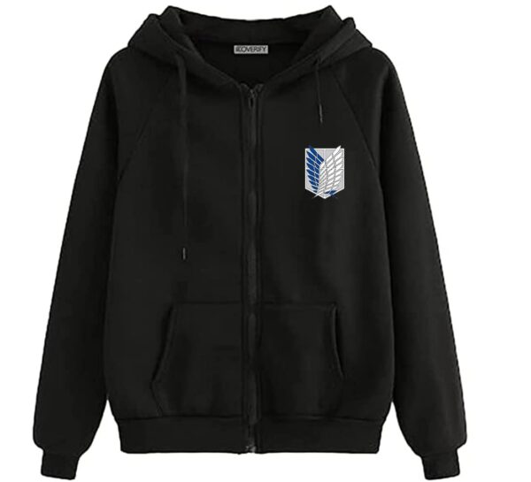 Koverify Printed Black Jacket Cottonblend Black Zipper Hoodie Anime Printed Jacket