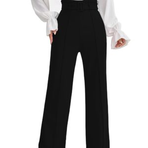 Shasmi Women's High Rise Elegant Solid High Waisted Belted Toothpick Stripe Design Straight Loose Casual Pants, Minimalist Stylish Design, Suitable for Summer Vacation (Pant 185)