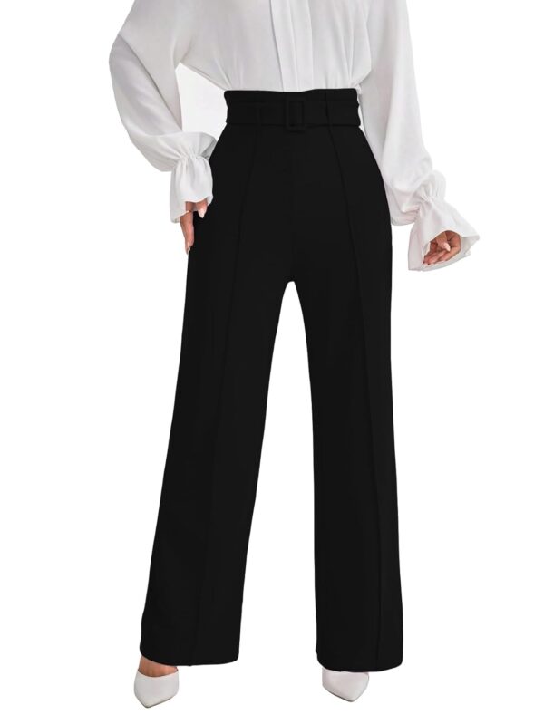 Shasmi Women's High Rise Elegant Solid High Waisted Belted Toothpick Stripe Design Straight Loose Casual Pants, Minimalist Stylish Design, Suitable for Summer Vacation (Pant 185)