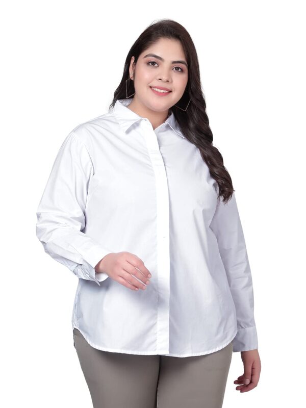 Indietoga Women's Solid Longline Cotton Formal Casual Shirts (Plus Size)