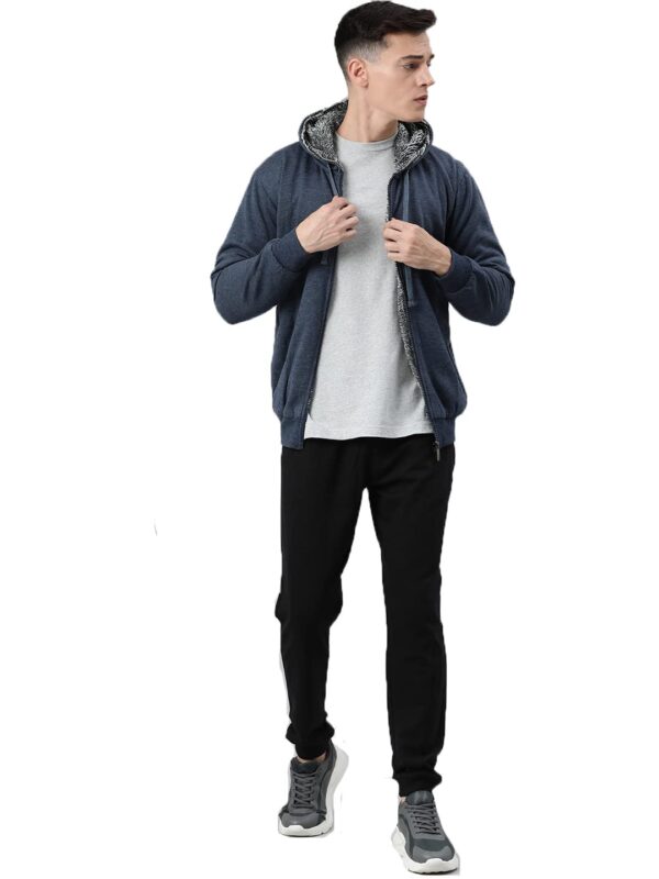 ADBUCKS for Men’s Outdoor Down Zipper Thick Jacket Outwear with Black & White Inside Fur and Made by Rich Cotton Fabric with Hoodies - Image 3