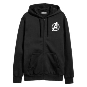 Koverify Avengers Logo Black Hooded Jacket/Hoodie for Women and Men/Unisex Hoodie/Jacket Hoodie/Plain Solid Black Hoodies/Black Jacket/Avengers Logo Chest