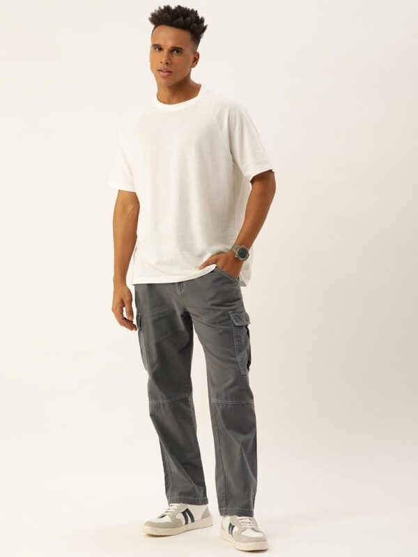 BENE KLEED Men Solid Relaxed Fit Contrast Threads Cargo Trousers - Image 4