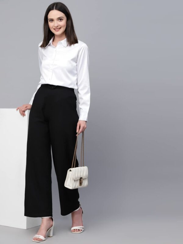 Style Quotient Women Solid Black Satin Formal Shirt - Image 5