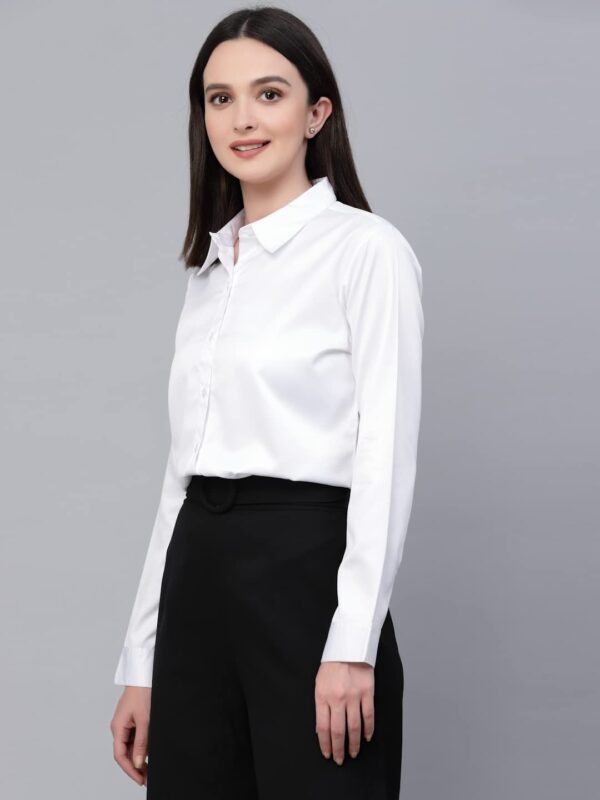 Style Quotient Women Solid Black Satin Formal Shirt - Image 3