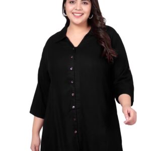 Indietoga Women's Plus Size Solid Rayon Longline Casual Shirts (XL to 7XL)