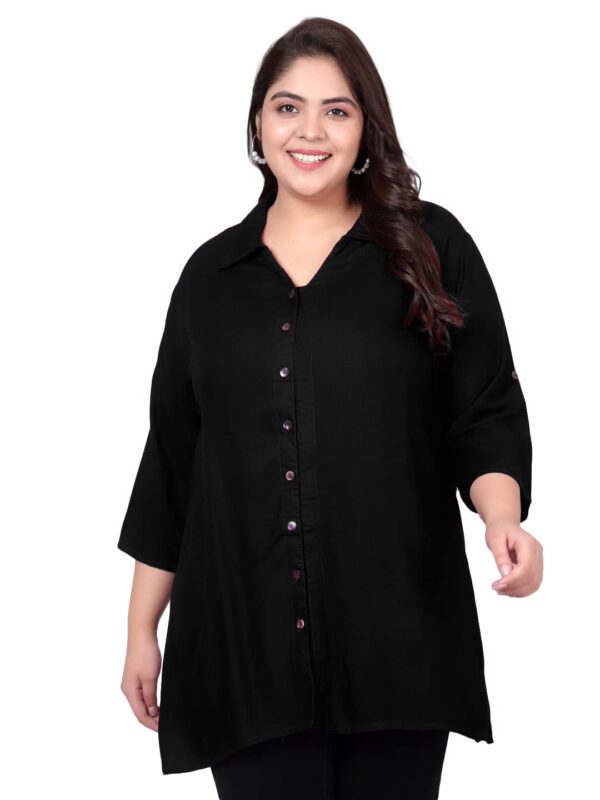Indietoga Women's Plus Size Solid Rayon Longline Casual Shirts (XL to 7XL)