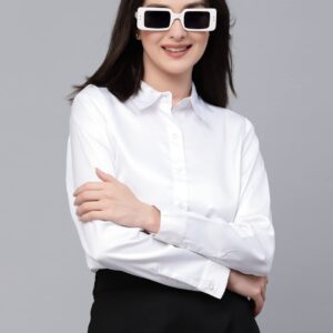 Style Quotient Women Solid Black Satin Formal Shirt