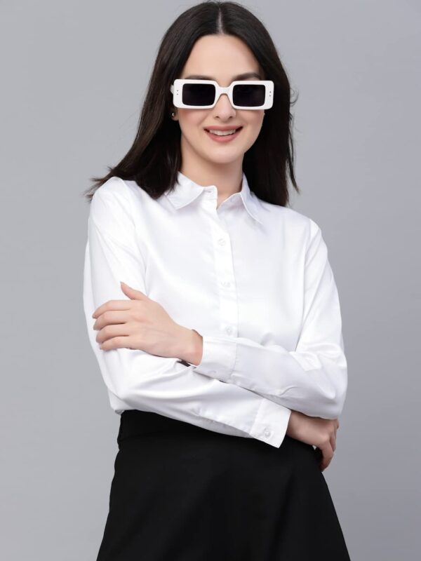 Style Quotient Women Solid Black Satin Formal Shirt