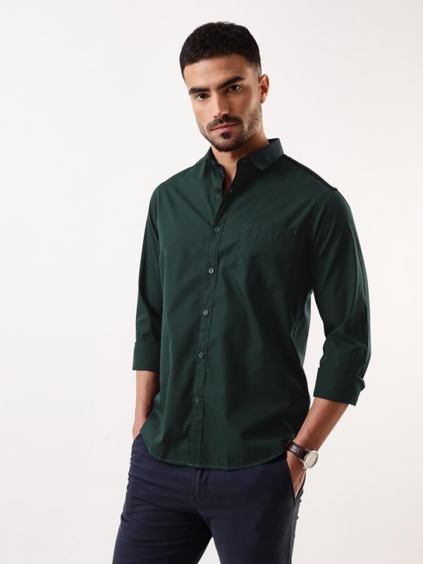 Dennis Lingo Men Solid Spread Collar Full Sleeves Regular Fit Cotton Casual Shirt - Image 3