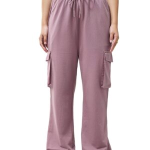 Bewakoof Women's Cotton Regular Fit Track Pant|Track Pants for Woman | Lower for Women | Multipurpose | Activewear | Utility Pockets | Lightweight & Flexible Elastic Waist | Casual Joggers