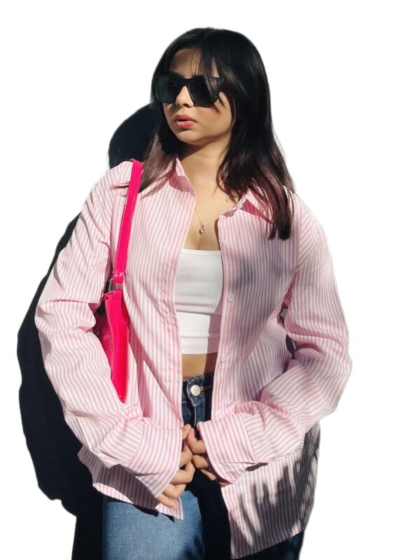 Women’s Pink Striped Shirt | Elegant Button Down Shirt for Women | Stylish Casual & Office Wear Top