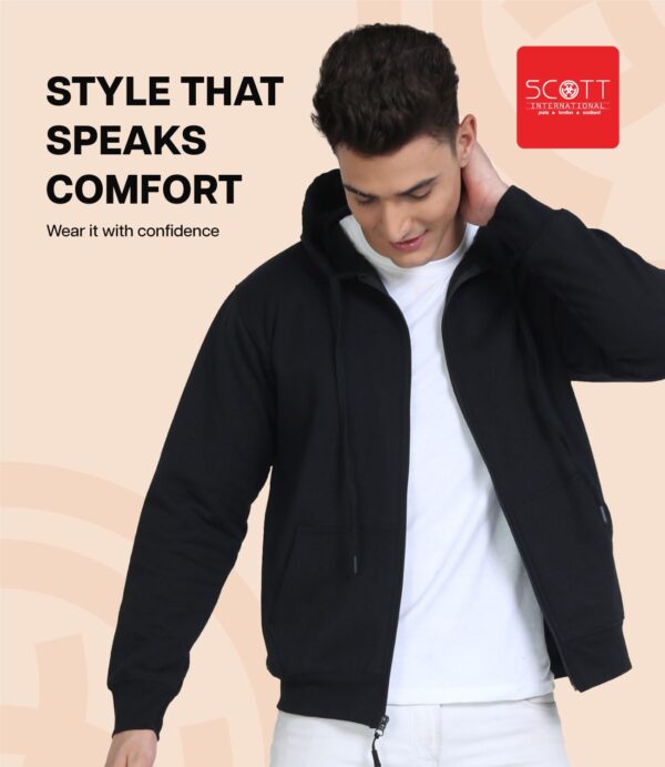 Scott International Hoodies for Men Winter Jackets for Man Sports Gym Jacket Cotton Sweatshirt with Zip Hoodies for Mens Stylish Black - Image 6