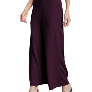 Selvia Women's Solid Ribbed Lycra Elastic Regular Fit Wide-Leg Trouser