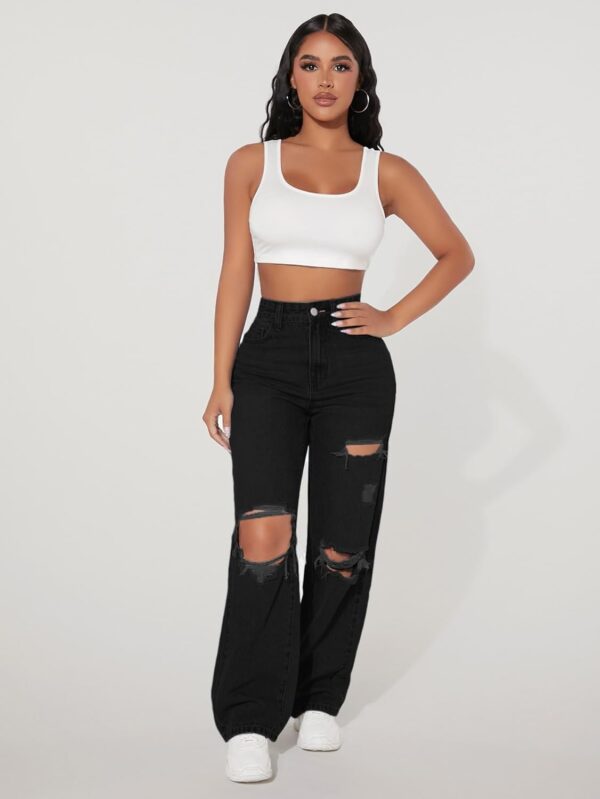 MULVARI Solid High Waist Ripped Straight Leg Pant & Trouser for Women's & Girl's - Image 4