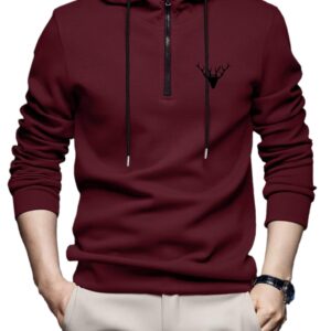 TOPLOT Men's Woolen Blend Solid Hoodie with Hooded Neck