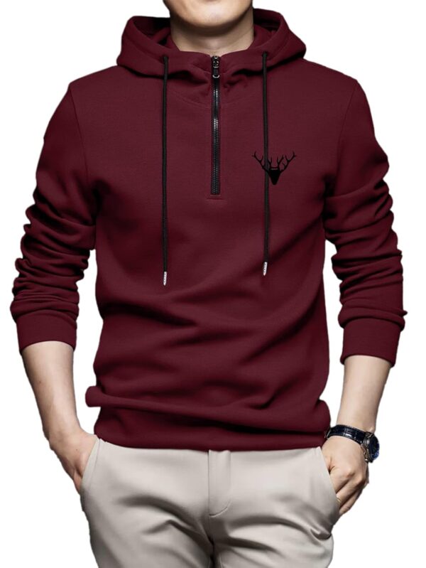 TOPLOT Men's Woolen Blend Solid Hoodie with Hooded Neck