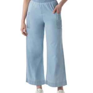 INKD Women's Wide Leg Jeans - High-Rise | 100% Cotton| Enzyme Wash | Elasticated Waistband | Jeans for Women