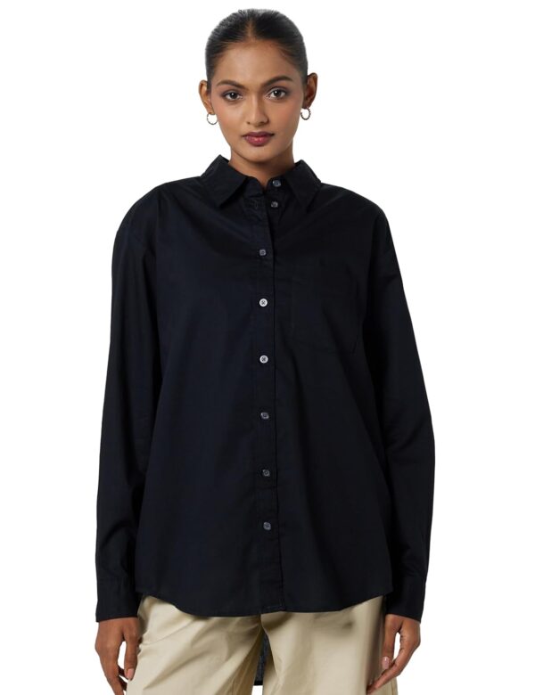 GAP Women's Solid Loose Fit Full Sleeves Collared Blouse