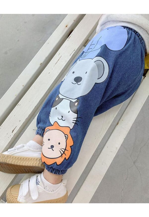 Googo Gaaga Boys Mid Rise Googa Gaaga Denim Joggers With Cute Cartoon Prints | Soft Elastic Waist Jeans Pants | Casual Trousers Stylish Playtime Outfits - Image 2