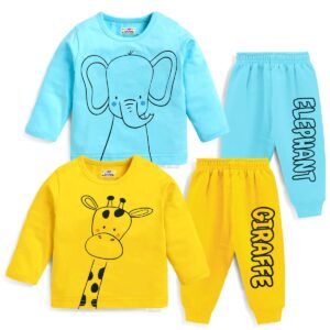 Kuchipoo Kids Regular Fit Cotton T-Shirts and Pyjamas Set