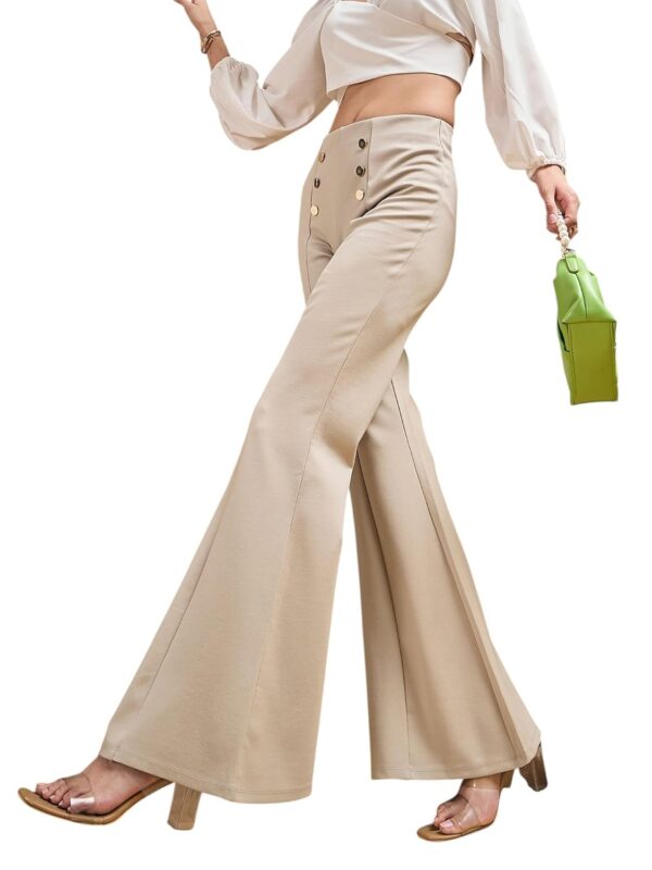 SASSAFRAS Women Front Button Flared Bell Bottom Pants