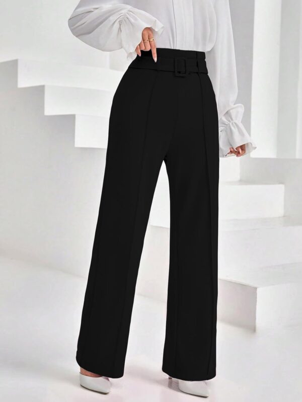 Shasmi Women's High Rise Elegant Solid High Waisted Belted Toothpick Stripe Design Straight Loose Casual Pants, Minimalist Stylish Design, Suitable for Summer Vacation (Pant 185) - Image 3