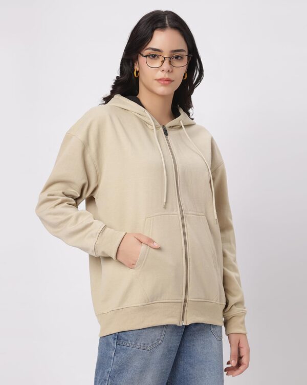 BE SAVAGE Solid Drop Shoulder Hooded Neck Long Sleeves Baggy Hoodie Winter Wear Zipper Jacket for Women's - Image 2