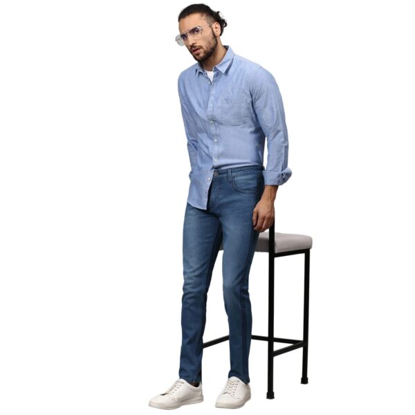 Campus Sutra Men's Slim Fit Side Stripe Light Shade Blue Stretchable Denim Jeans - Image 4