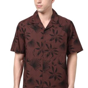 Peter England Men Cotton Blend Classic Fit Floral Print Shirt Cuban Collar,Half Sleeves|Casual Wear