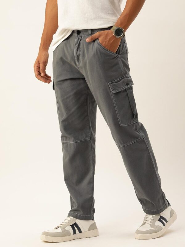 BENE KLEED Men Solid Relaxed Fit Contrast Threads Cargo Trousers - Image 2