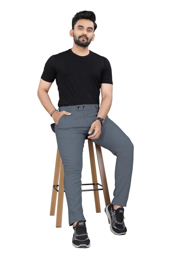 GIBBONTE Men's Cotton Blend Self-Design Trousers | Mid-Rise Regular Fit Pants for Work, Travel & Casual Wear (Pack of 1) - Image 4