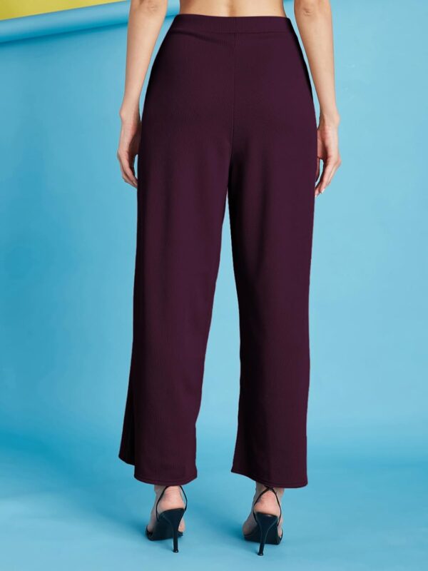 Selvia Women's Solid Ribbed Lycra Elastic Regular Fit Wide-Leg Trouser - Image 3