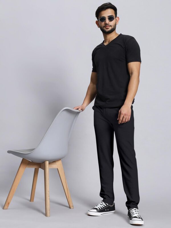 Mehrang Casual Textured Slim Fit Trousers, Side Pockets - Image 7