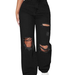 MULVARI Solid High Waist Ripped Straight Leg Pant & Trouser for Women's & Girl's