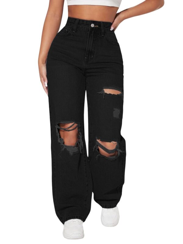 MULVARI Solid High Waist Ripped Straight Leg Pant & Trouser for Women's & Girl's
