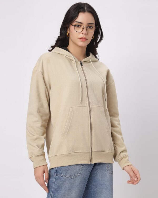 BE SAVAGE Solid Drop Shoulder Hooded Neck Long Sleeves Baggy Hoodie Winter Wear Zipper Jacket for Women's - Image 3