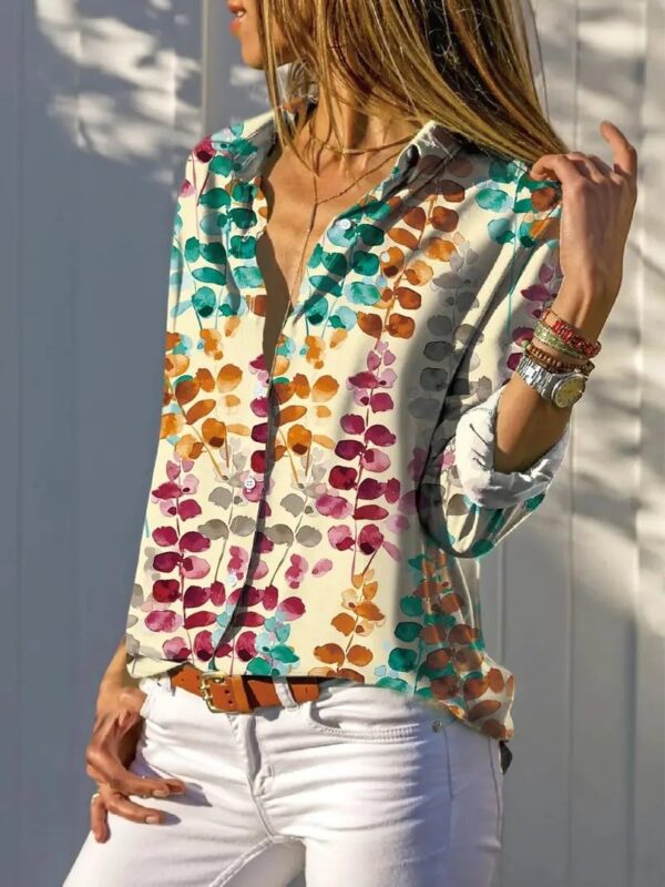 Gufrina Women's Casual Long Sleeve Floral Print Shirt - Stylish Everyday Wear with Lapel Collar and Button-Down Design - Image 3