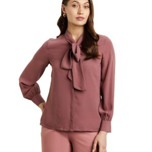 Symbol Premium Women's Solid Desk-to-Dinner' Bow Tie Top (Regular Fit)