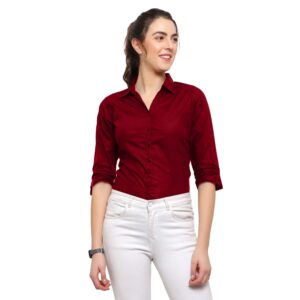 Blue Ronin Women Casual Shirts | Casual Shirts for Women Stylish Western | Official Shirts for Women Formal | Regular Fit 3/4 Solid Sleeve Shirts for Women Stylish (Maroon)